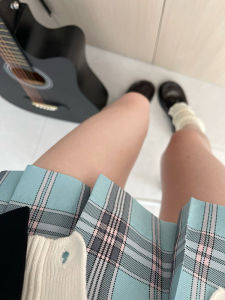 Original Jk School Uniform Plaid Skirt High Waist A-Line Mini Dress Sweet College Style Blue Porcelain Patterned Skirt
