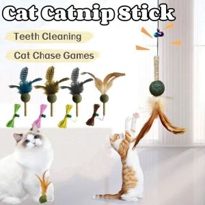 Cat Catnip Stick Pet Teeth Cleaning Grinding Toy Cat Scratcher Ball Feather Treat Ball Toy