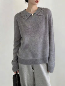 QINGNAER | Elegant Hook Flower Peter Pan Collar Knitwear Sweater