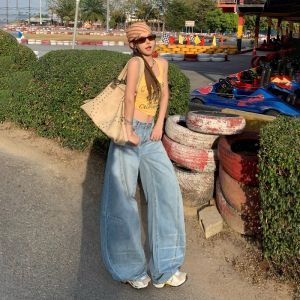 Womens Jeans Pants Baggy Jeans Loose Wide Leg Trousers Spring Summer Casual High Waist Retro American Style Soft Tapered