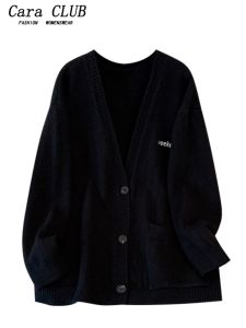 Cara CLUB plus Size Knitted Open Cardigan Womens V-Neck Sweater Spring 2026 Meat Concealing Lazy Style Slimming Effect