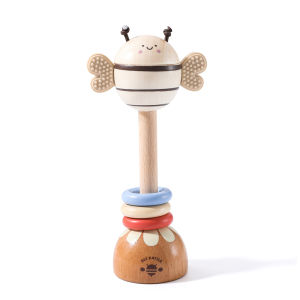 Wooden Bee Baby Rattle Silicone Parts Smooth Fine Motor Skills Hand Eye Coordination Musical Enlightenment Cute Styling Gift