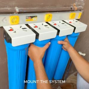4 Stage 20" Slim Type Whole House Water Filtration System Blue Housing Basic Set No Fittings