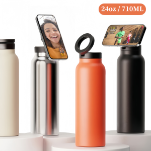24 Oz Insulated Stainless Steel Sports Water Bottle With Straw Outdoor Insulated Water Mug With Magnetic Phone Holder Thermos