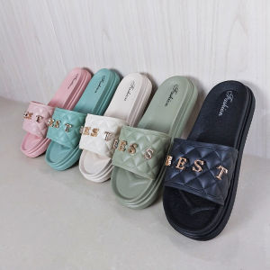 Sandal Selop Slip On Wanita Kekinian Woman Fashion Motif Huruf 3D Style Korean Import COD SPT-51