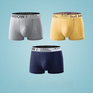 Miiow | Mens Ice Silk Briefs Breathable Summer Thin Cool Feeling Seamless Mesh Antibacterial Angle Shorts MiiOW Cat Person 2024 New Arrival