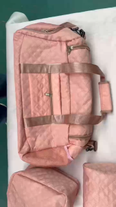 WENKEN BAGS#4065 Women`s quilted 3in1 duffel travel bag set features large main travel bag makeup pouch toiletry case