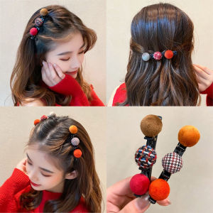 Plush Ball Spring Hair Clip Duckbill Clip Braided Hairpin Female Bangs Broken Hair Pins Side Clip for Girl Hair Accessories
