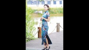 Hangzhou Faux Silk Jacquard Green Maxi cheongsam 1042-50