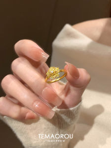Flashy Open Ring for Women with Tiny Diamonds Snowflake Gold Sand Gold Non-Fading Index Finger Ring Unique Design Fashion Jewelry