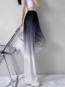 Spring French Style High-end High Waist Casual Ice Silk Gradient Wide Leg Pants
