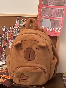 Capybara Plush Backpack Cute School Girls Shoulder Crossbody Kawaii Schoolbag Handbag Beg Sandang