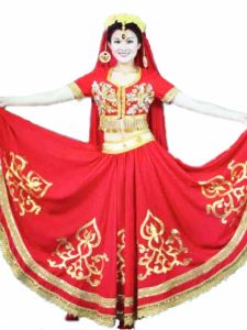 Original Red Ethnic Dance Skirt Stage Performance Womens Fashionable Full-Skirted Gown Satin Fabric 18-25 Years Old Suitable