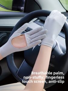 Miiow | Cat Woman Ice Silk Sun Protection Gloves Women Summer UV Protection Outdoor Driving Cycling Anti-slip Empty Palm Touch Screen Gloves