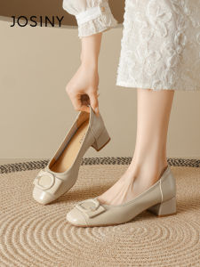 Josiny | Comfortable to Wear Thick Heel Leather Shoes for Women