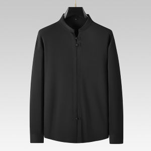 Spring Autumn Mens Small Collar Long Sleeve T-Shirt plus Size Middle Aged And Elderly Dad Style Casual Fashion Urban Basic Fit
