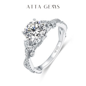 ATTAGEMS 8.0mm Moissanite Rings Round Cut D Color VVS1 Au585 Etenity Diamond Engagement 14K Real Gold Wedding Rings For Women