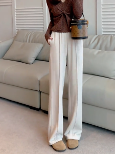 MANMI | Quần Tây Dài Cao Waist Rộng Rãi Hàng Ngày Phong Cách Thường Ngày