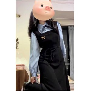 ชุดเดรสยาวแขนยาวสไตล์เกาหลีสำหรับผู้หญิงฤดูใบไม้ผลิและฤดูใบไม้ร่วง ชุดเดรสยาวสไตล์วิทยาลัย ชุดแฟชั่นที่สวมใส่ได้หลากหลาย