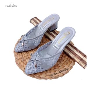 Heels pesta kondangan wanita hak tahu 5cm/sandal bustong brokat wanita terbaru kekinian/sendal pesta wanita hak tinggi 5cm bisa cod/sepatu brukat pesta wanita viral