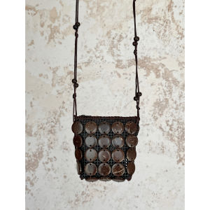 Handwoven Brown Mini Bag FireUp Flower Shell Crossbody Retro Wallet Earphone Case Daily Use Solid Color Zipper Closure Square Bag