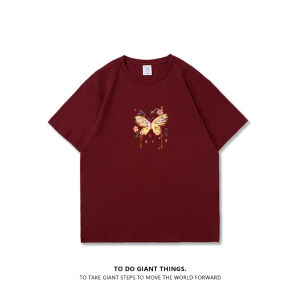 Colorful Butterfly Pure Cotton Short Sleeve T-Shirt Womens Fufu Design Loose Half Sleeve Niche Couple Summer Top