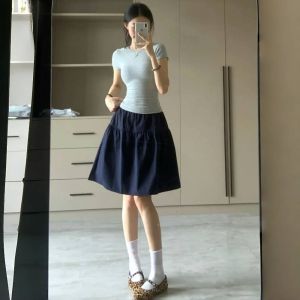 Váy Chữ a Cạp Cao Màu Xanh Lam Hoa Cho Nữ Mùa Hè Cổ Điển Chống Ánh Nắng Nhỏ Chống Trượt Váy Công Sở