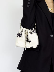 Luo Xi Customized Original Design 2024 New Chinese Style Bows Versatile Chain Satchel Bucket Bag Shoulder Messenger Bag
