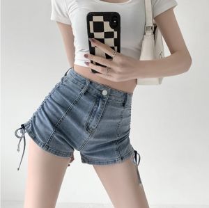 กางเกงยีนส์ ขาสั้น มีเชือกรูดด้านข้าง 3 สี สไตล์เกาหลี