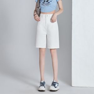 Quần Short Denim Cạp Cao Phong Cách Retro Cho Nữ Mùa Hè Mỏng Rộng Rãi Đa Năng Quần Ống Rộng Năm Điểm