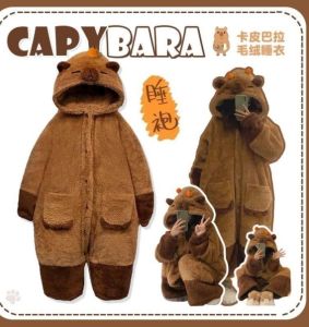 Capribala Nightgown Kids Pajamas Coral Fleece Autumn and Winter One-Piece Capybara Cute Super Cute Velvet Thickening Outfit