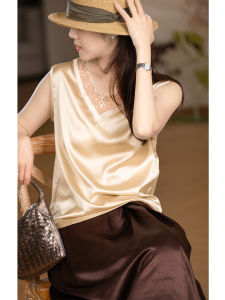 XIAOER | Soft Shiny Satin Delicate Lace V-Neck Vest