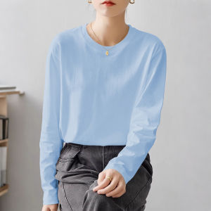 Womens Loose Long Sleeve Cotton T-Shirt Korean Style Basic Inner Wear Casual Bottom Shirt Fashionable Trendy Base Layer Top