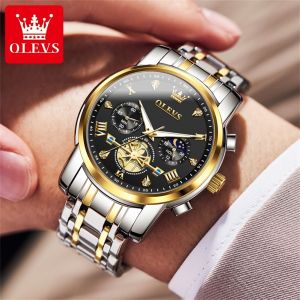OLEVS | OLEVS 2856 Luxury Stainless Steel Waterproof Quartz Watch for Men Chronograph Calendar Luminous Shockproof Mens Wristwatches