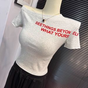 Áo Thun Tay Ngắn in Chữ Cổ Chéo Modal Phong Cách Mỹ Cổ Điển Mùa Hè Ôm Vừa Vặn Gợi Cảm Đa Năng Cho Nữ