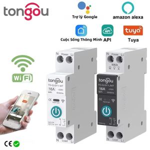 Cầu Dao Thông Minh TUYA WIFI 1P 63A Tích Hợp Đo Công Suất Lắp Trên Thanh DIN Điều Khiển Từ Xa Không Dây Thông Minh Qua Ứng Dụng Của TONGOU