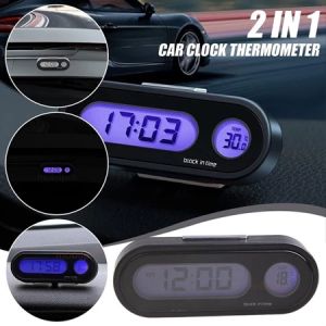Biru Dengan Termometer Untuk Dashboard Mobil / Interior Mobil/Termometer Jam Mobil / Jam Digital / Led Backlight