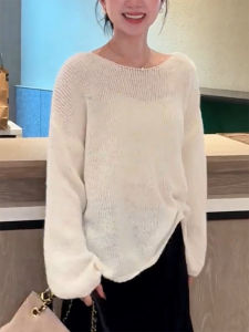 QINGNAER | Big Size Comfy Knit Off Shoulder Lace Up Blouse 2025 Fall New