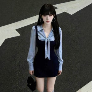 CHANGTONG | Korean Style Color Block Fake Two-Piece Short Dress