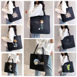 Túi tote túi vải canvas phong cách Hàn quốc có khóa miệng ngăn phụ bên trong thời trang ulzzang