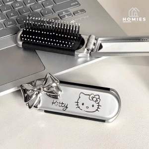 SISIR RAMBUT LIPAT SANRIO SISIR RAMBUT MINI SILVER LUCU DENGAN CERMIN SISIR LIPAT 2 IN 1