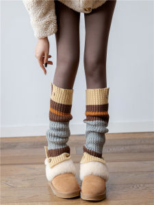 Warm Knitted Snow Boot Socks Womens Trendy Chunky Knee High Leg Warmers Y2K Retro Autumn Winter Cozy Fleece-lined Ankle Boots