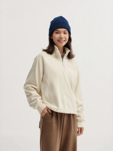 Semir | Áo Hoodie Lông Cừu Mùa Đông Half-Zip Đứng Cổ Tay Raglan Rộng Điều Chỉnh Được Phong Cách Thư Giãn