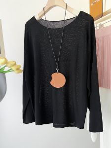 French Hollow out round Neck Ice Silk Long Sleeve Knitted Sweater Women Summer Lazy Loose Air Conditioner Cover Thin Sun Protection Top