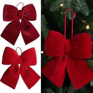 เครื่องประดับแบบแขวนรูปโบว์กำมะหยี่ตกแต่งคริสต์มาส3ขนาดพร้อมจี้ต้นคริสต์มาสแบบทำมือสำหรับวันหยุดการตกแต่งบ้านวันคริสต์มาส
