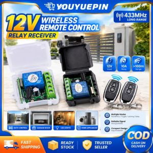 (Manila Ship) Youyuepin Long Range 50m 433Mhz Wireless Switch DC 12V Relay Receiver Module Momentary Toggle Latching Mode For Home Automation Security
