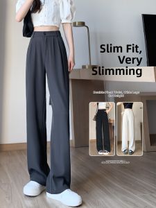 YAYANGREN | Summer Lightweight High Waisted Tapered Wide Leg Trouser Pants Gray