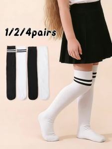 1/2/4 Pairs of Girls Black and White School-Style Knee-Length Stockings to Pair with Lolita Outfit and School Uniforms