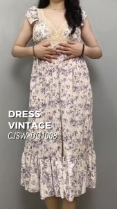 TINO-TINO DQ1008 Baju Tidur Dress Wanita Vintage Ruffle & Lace dengan Bantalan Dada