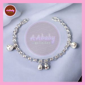 🌈AAbaby Galleries AA429 Original Baby Silver Anklet Bracelet Double Mini Drum Bells & Drum Bells (Rantai Kaki/Tangan/Gelang Kaki/Bayi/Kanak)